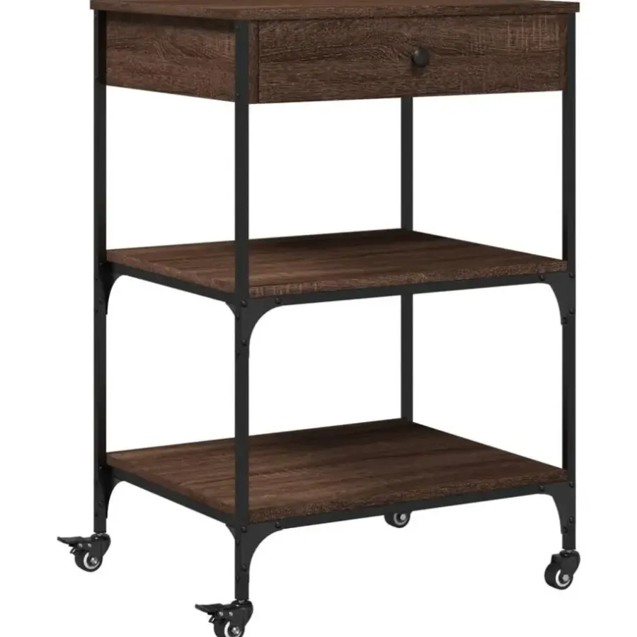 Trolleys-vidaXL - Keukentrolley - Bruin - Bewerkt hout