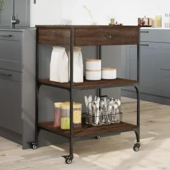 Trolleys-vidaXL - Keukentrolley - Bruin - Bewerkt hout