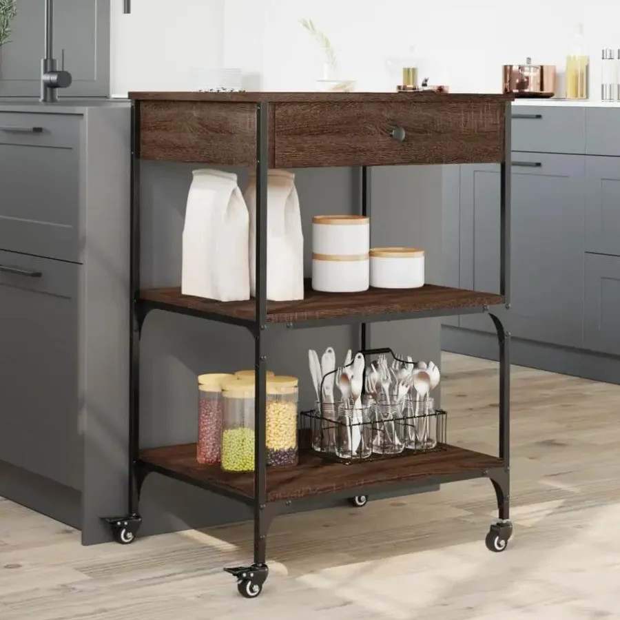Trolleys-vidaXL - Keukentrolley - Bruin - Bewerkt hout