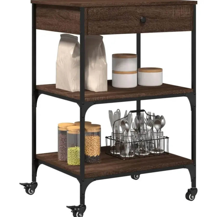 Trolleys-vidaXL - Keukentrolley - Bruin - Bewerkt hout