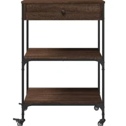 Trolleys-vidaXL - Keukentrolley - Bruin - Bewerkt hout