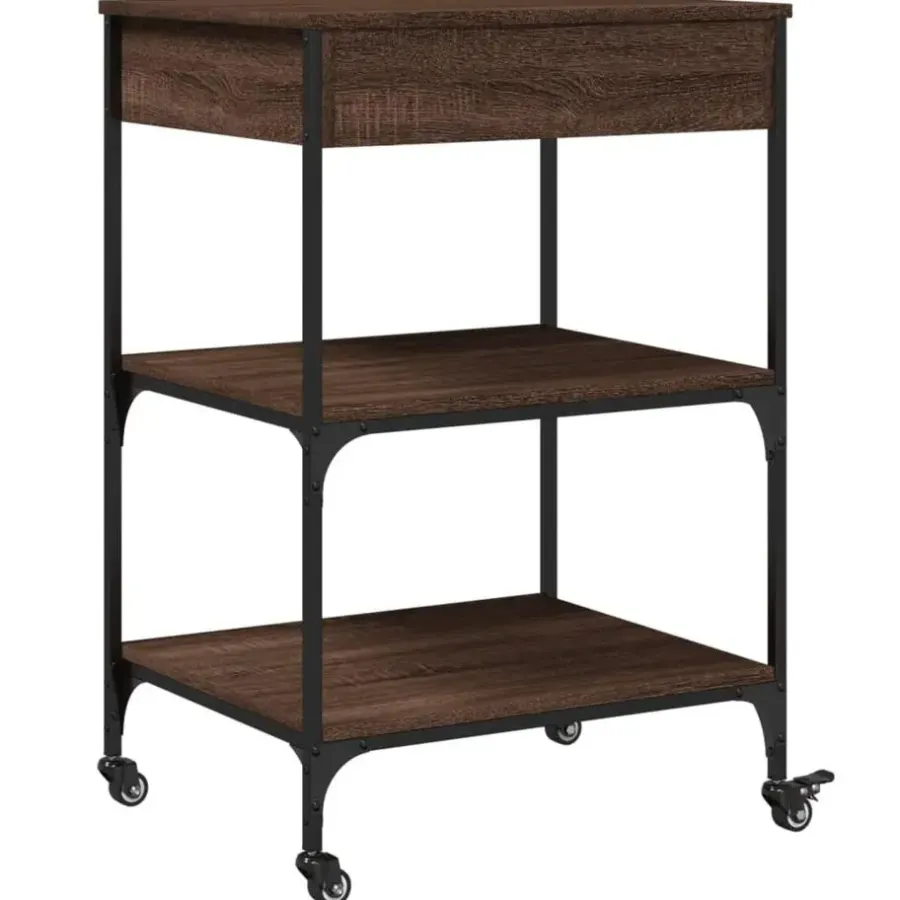 Trolleys-vidaXL - Keukentrolley - Bruin - Bewerkt hout