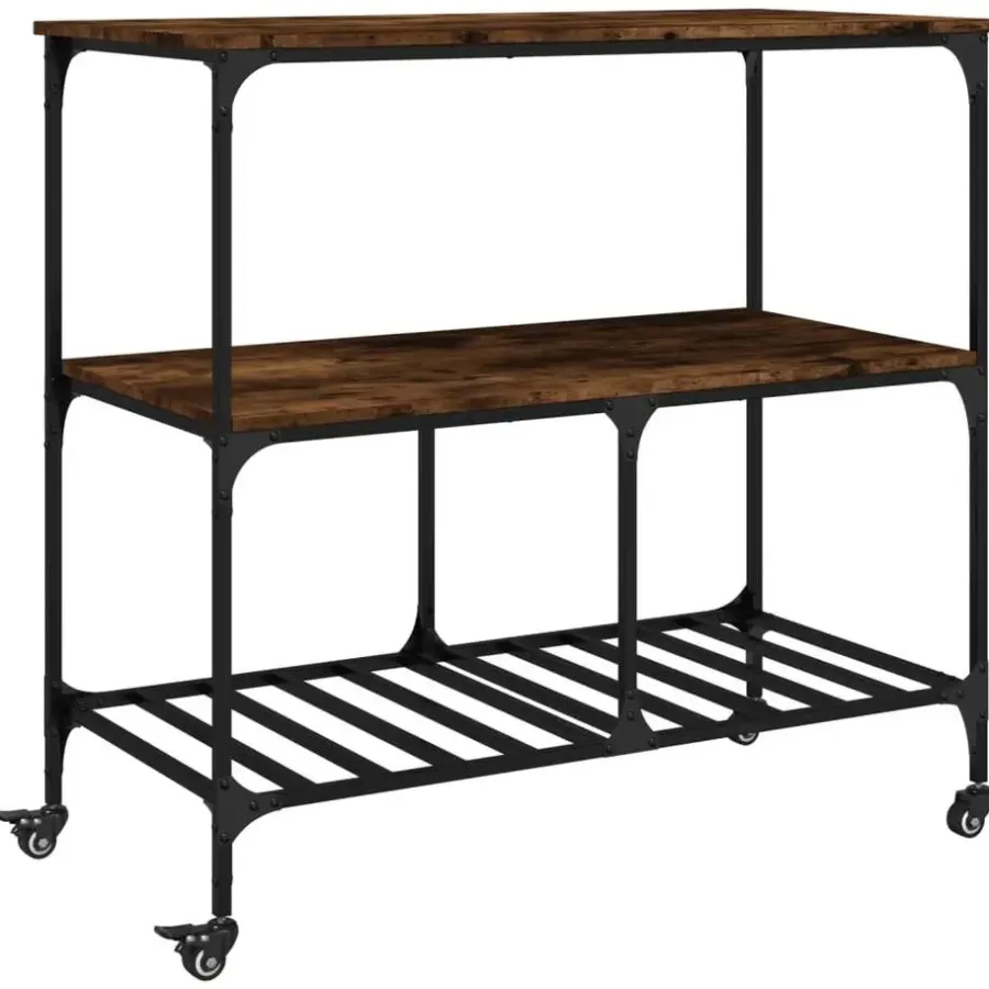 Trolleys-vidaXL - Keukentrolley - Bruin - Bewerkt hout