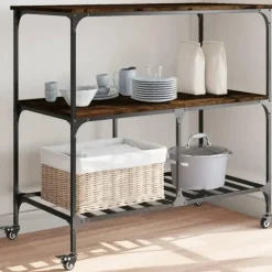 Trolleys-vidaXL - Keukentrolley - Bruin - Bewerkt hout