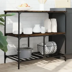 Trolleys-vidaXL - Keukentrolley - Bruin - Bewerkt hout