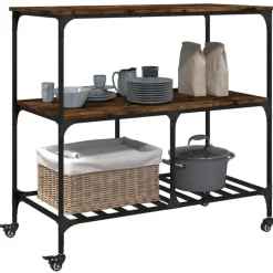 Trolleys-vidaXL - Keukentrolley - Bruin - Bewerkt hout