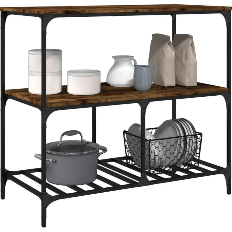 Trolleys-vidaXL - Keukentrolley - Bruin - Bewerkt hout