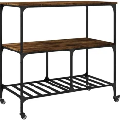 Trolleys-vidaXL - Keukentrolley - Bruin - Bewerkt hout