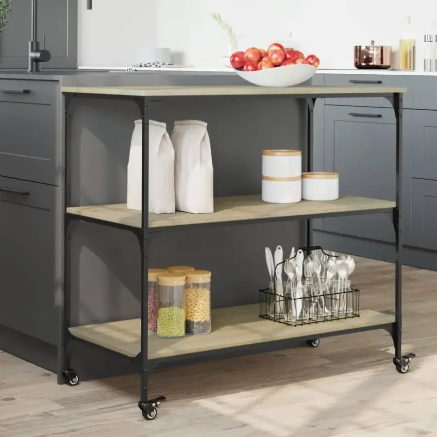 Trolleys-vidaXL - Keukentrolley - Bruin - Bewerkt hout