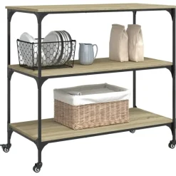 Trolleys-vidaXL - Keukentrolley - Bruin - Bewerkt hout