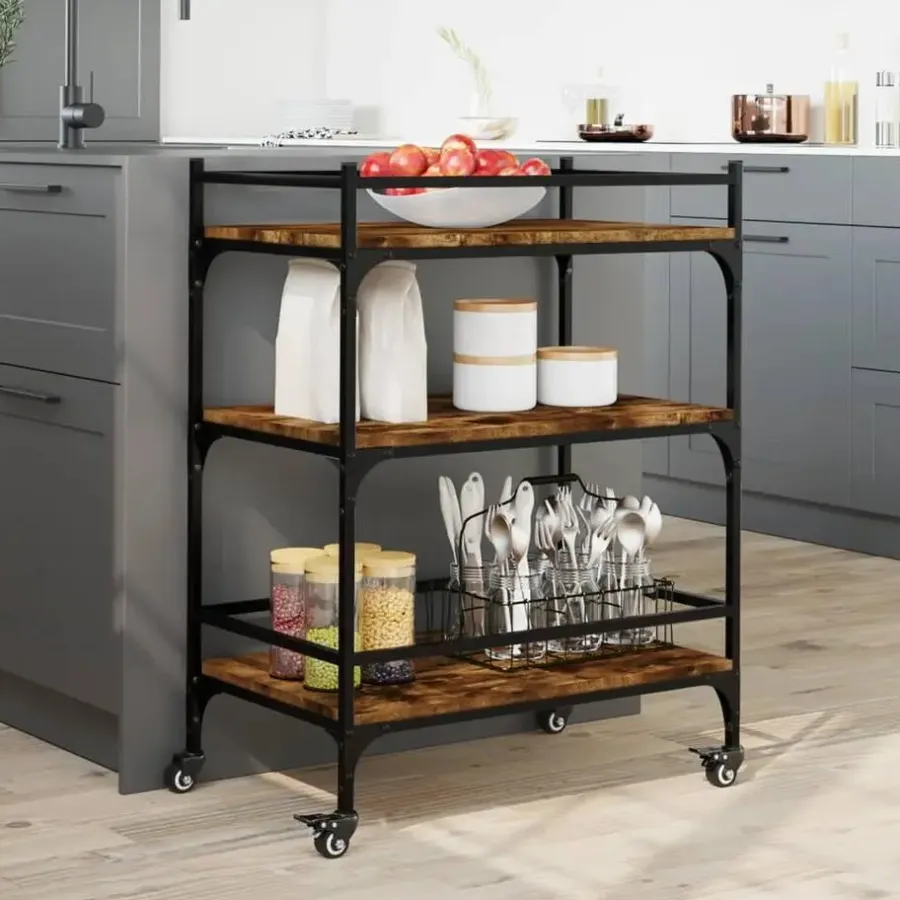 Trolleys-vidaXL - Keukentrolley - Bruin - Bewerkt hout