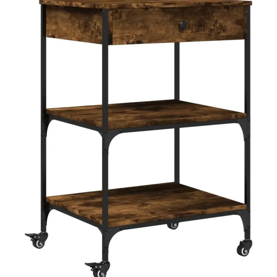 Trolleys-vidaXL - Keukentrolley - Bruin - Bewerkt hout