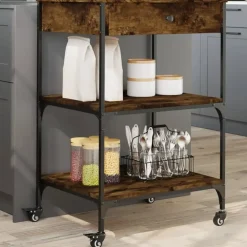 Trolleys-vidaXL - Keukentrolley - Bruin - Bewerkt hout