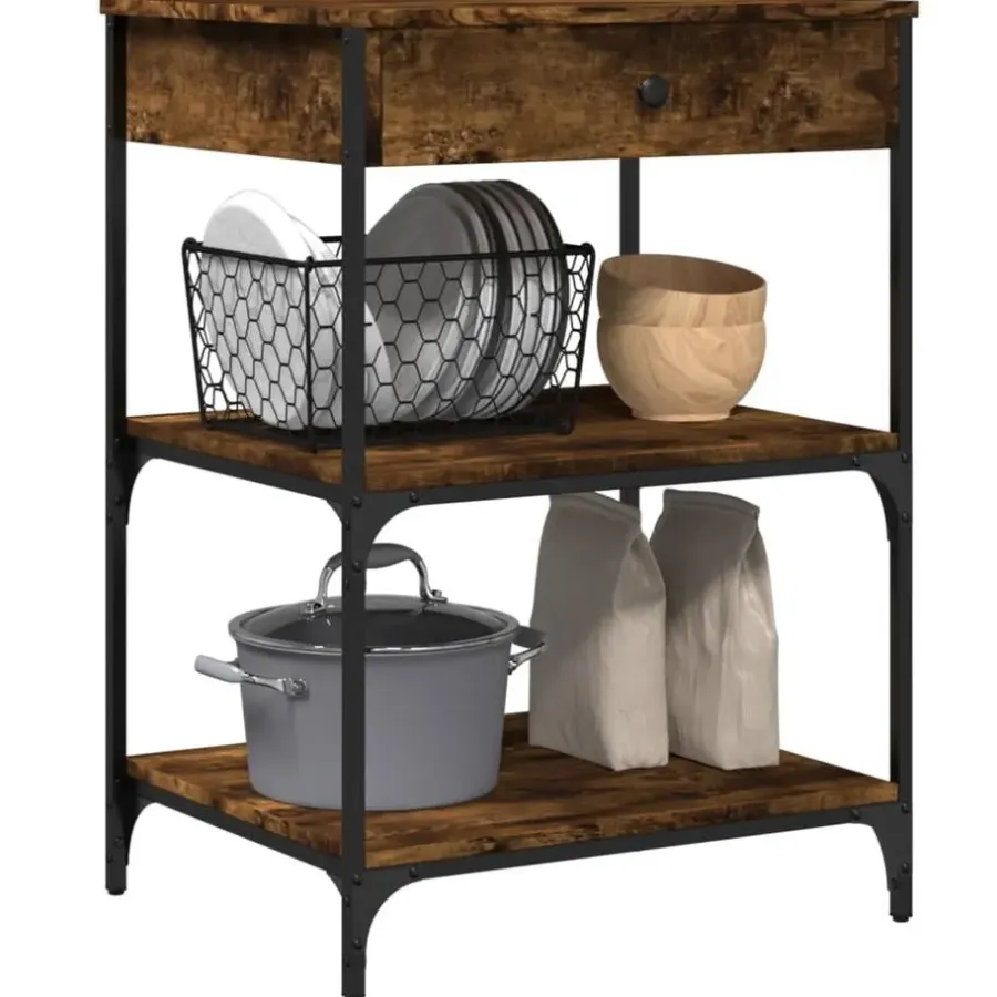 Trolleys-vidaXL - Keukentrolley - Bruin - Bewerkt hout