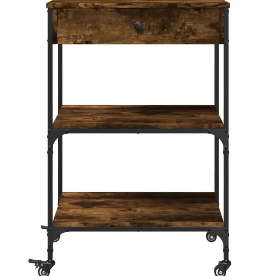 Trolleys-vidaXL - Keukentrolley - Bruin - Bewerkt hout