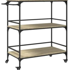 Trolleys-vidaXL - Keukentrolley - Bruin - Bewerkt hout