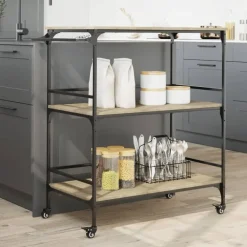 Trolleys-vidaXL - Keukentrolley - Bruin - Bewerkt hout