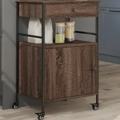 Trolleys-vidaXL - Keukentrolley - Bruin - Bewerkt hout