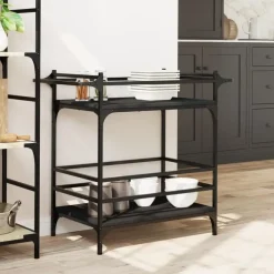 Trolleys-vidaXL - Keukentrolley - Zwart - Bewerkt hout
