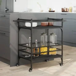 Trolleys-vidaXL - Keukentrolley - Zwart - Bewerkt hout