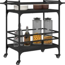 Trolleys-vidaXL - Keukentrolley - Zwart - Bewerkt hout