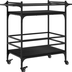 Trolleys-vidaXL - Keukentrolley - Zwart - Bewerkt hout