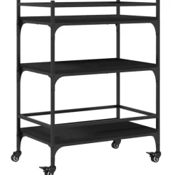 Trolleys-vidaXL - Keukentrolley - Zwart - Bewerkt hout