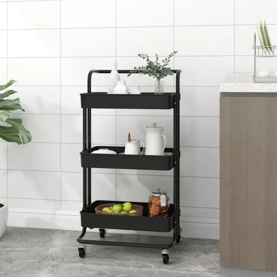 Trolleys-vidaXL - Keukentrolley - Zwart - IJzer