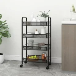 Trolleys-vidaXL - Keukentrolley - Zwart - IJzer - 46 x 26 x 85 cm