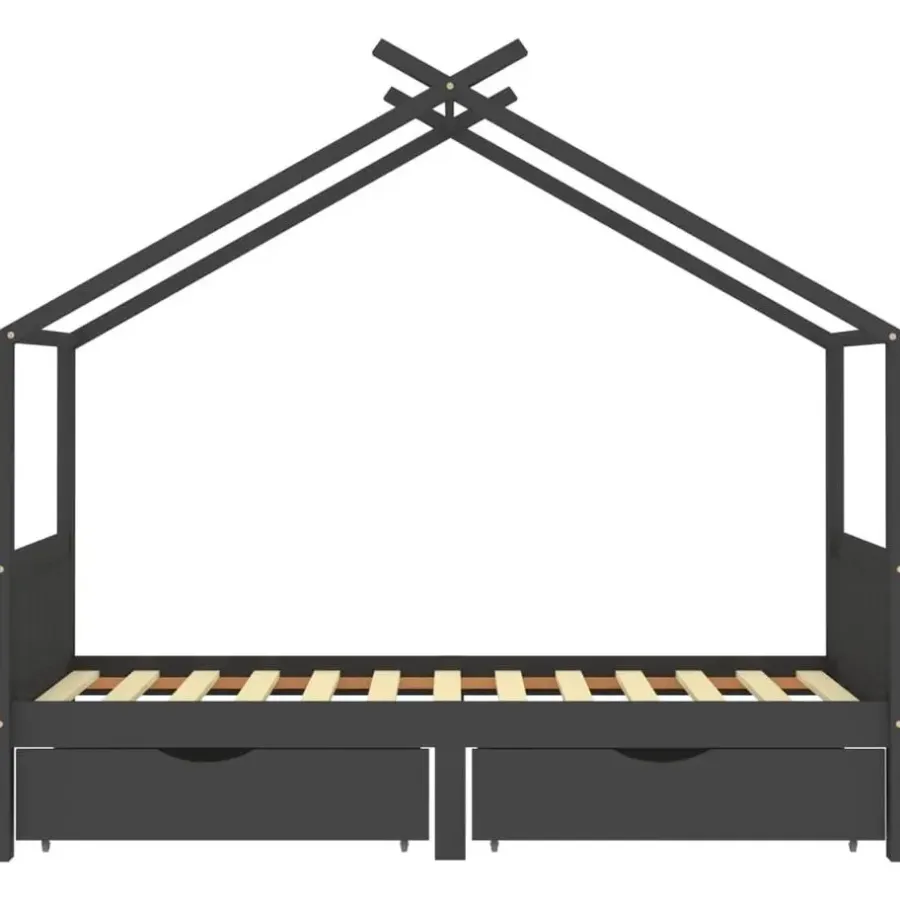 vidaXL - Kinderbed met lades - Donkergrijs - Grenenhout - 90x200 cm