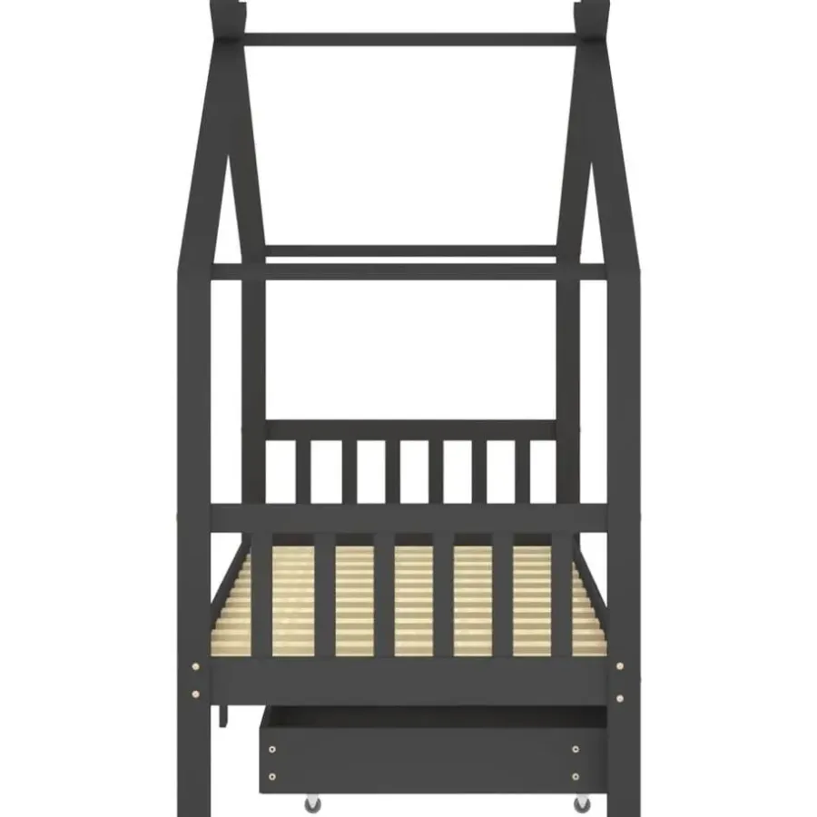 vidaXL - Kinderbed met lades - Donkergrijs - Grenenhout - 90x200 cm