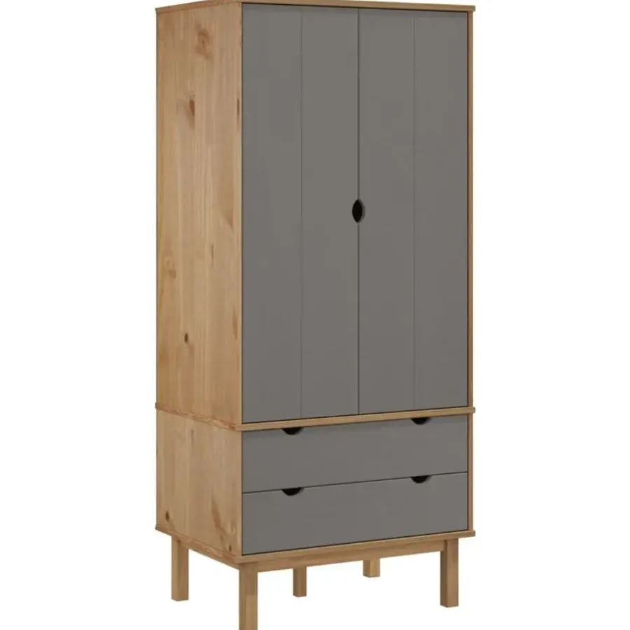 vidaXL - Kledingkast OTTA met 2 lades - Hout - Bruin en grijs - 76.5x53x172 cm