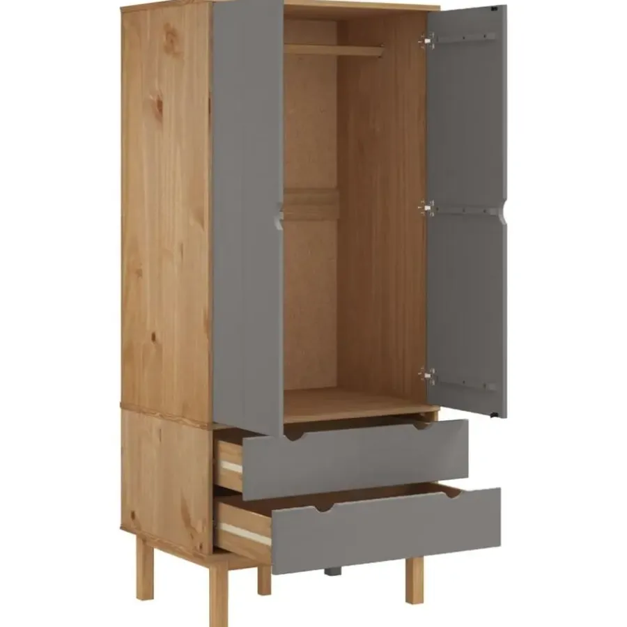 vidaXL - Kledingkast OTTA met 2 lades - Hout - Bruin en grijs - 76.5x53x172 cm