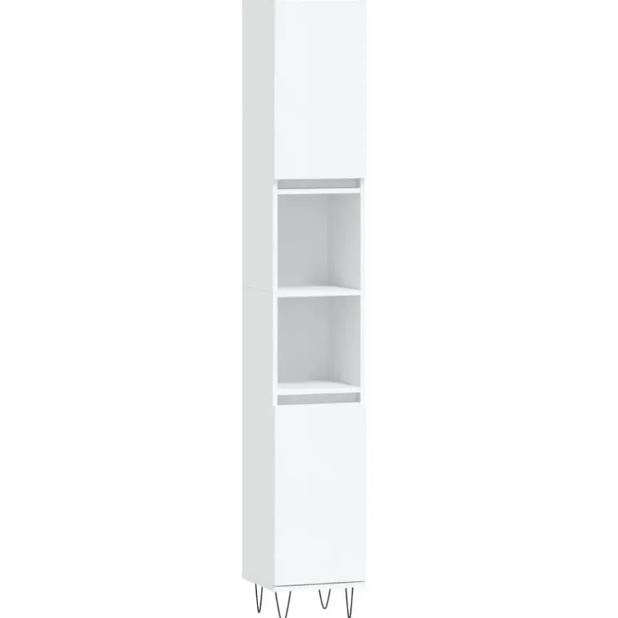 Hoge Kasten-vidaXL - Kolomkast met 2 deuren - Wit - Bewerkt hout en ijzer - 30x30x190 cm
