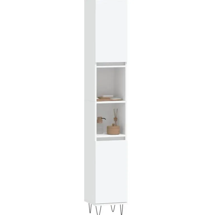 Hoge Kasten-vidaXL - Kolomkast met 2 deuren - Wit - Bewerkt hout en ijzer - 30x30x190 cm