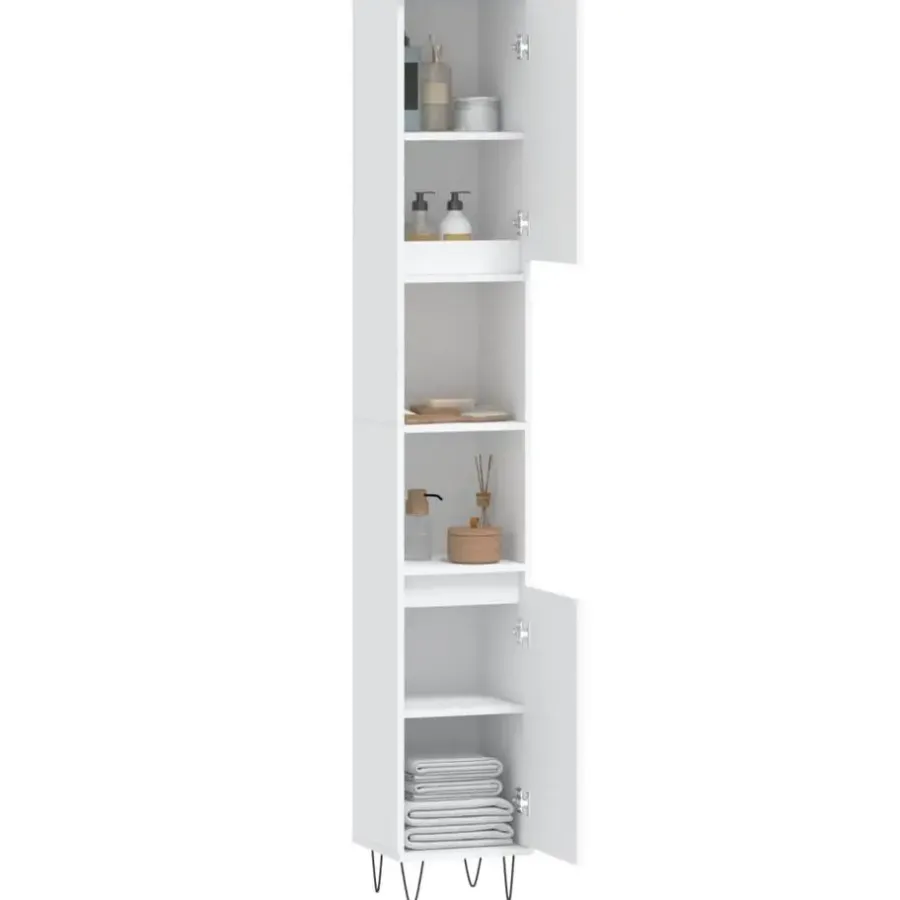 Hoge Kasten-vidaXL - Kolomkast met 2 deuren - Wit - Bewerkt hout en ijzer - 30x30x190 cm
