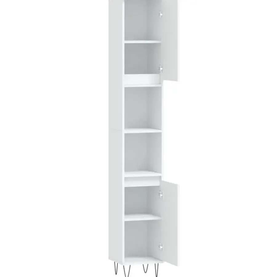 Hoge Kasten-vidaXL - Kolomkast met 2 deuren - Wit - Bewerkt hout en ijzer - 30x30x190 cm