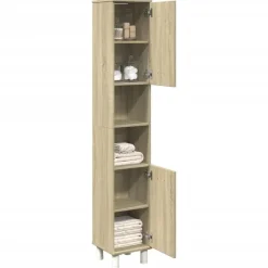 Hoge Kasten-vidaXL - Kolomkast met 2 deuren 2 vakken - Sonoma eiken - Hout - 30.5x30x179 cm