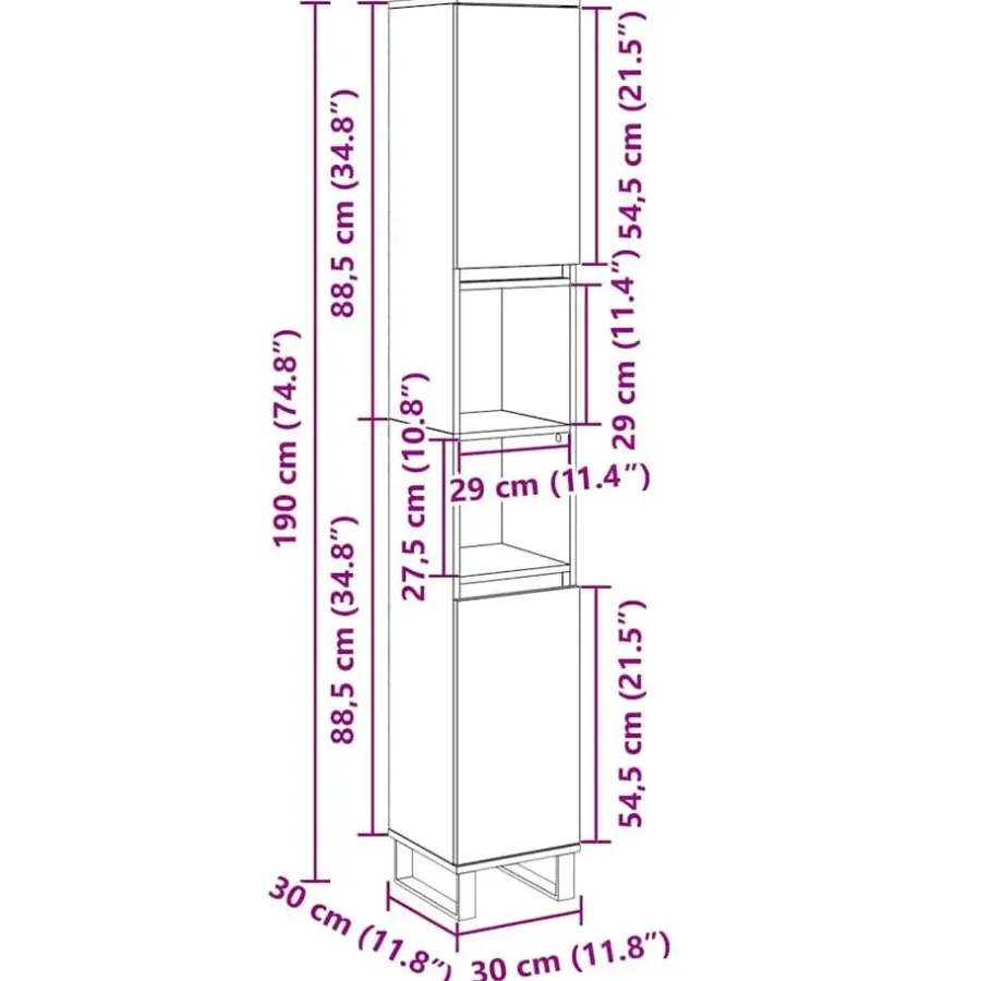vidaXL - Kolomkast met 2 deuren 2 vakken - Sonoma eiken - Hout - 30x30x190 cm