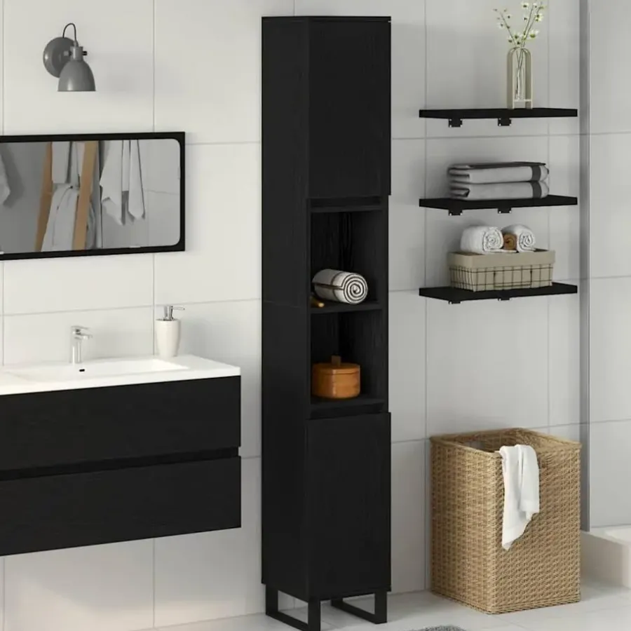 Hoge Kasten-vidaXL - Kolomkast met 2 deuren 2 vakken - Zwart eiken - Hout - 30x30x190 cm