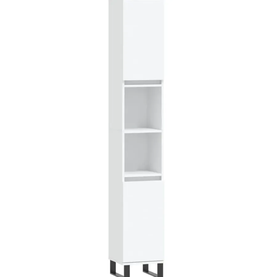 vidaXL - Kolomkast met 2 deuren 2 vakken - Wit - Hout en ijzer - 30x30x190 cm