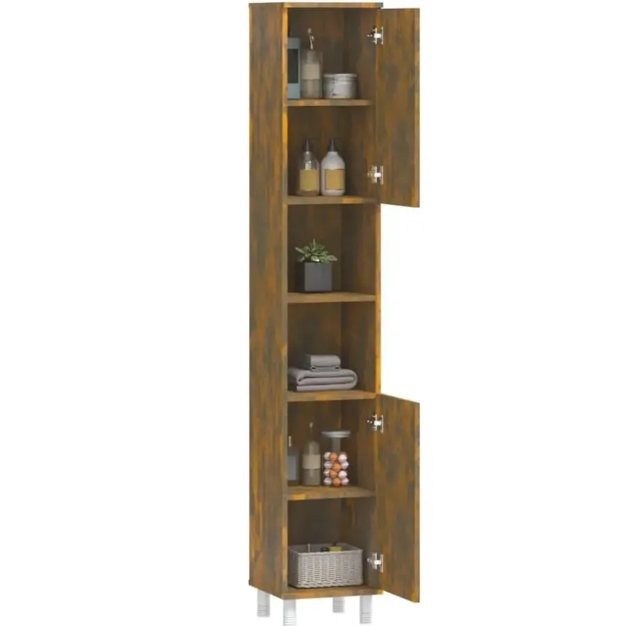 Hoge Kasten-vidaXL - Kolomkast met 2 deuren - Gerookt eiken - Bewerkt hout - 30x30x179 cm