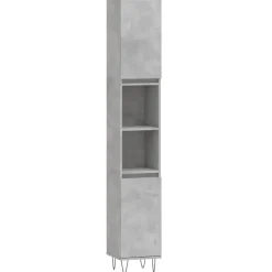 Hoge Kasten-vidaXL - Kolomkast met 2 deuren - Betongrijs - Hout en ijzer - 30x30x190 cm