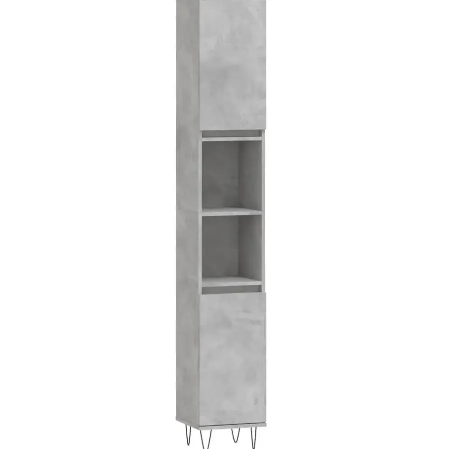 Hoge Kasten-vidaXL - Kolomkast met 2 deuren - Betongrijs - Hout en ijzer - 30x30x190 cm