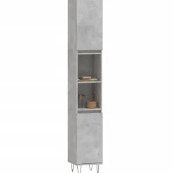 Hoge Kasten-vidaXL - Kolomkast met 2 deuren - Betongrijs - Hout en ijzer - 30x30x190 cm