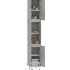 Hoge Kasten-vidaXL - Kolomkast met 2 deuren - Betongrijs - Hout en ijzer - 30x30x190 cm