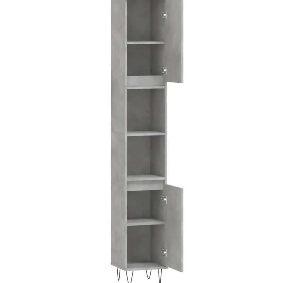 Hoge Kasten-vidaXL - Kolomkast met 2 deuren - Betongrijs - Hout en ijzer - 30x30x190 cm