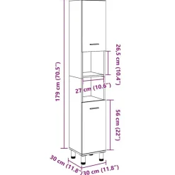 vidaXL - Kolomkast met 2 deuren 2 vakken oud hout - Bewerkt hout - 30x30x179 cm