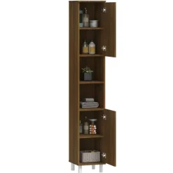 Hoge Kasten-vidaXL - Kolomkast met 2 deuren - Bruin eiken - Bewerkt hout - 30x30x179 cm