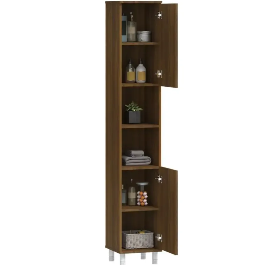 Hoge Kasten-vidaXL - Kolomkast met 2 deuren - Bruin eiken - Bewerkt hout - 30x30x179 cm